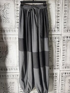 Gray Striped Maxi Skirt with Drawstring Waist